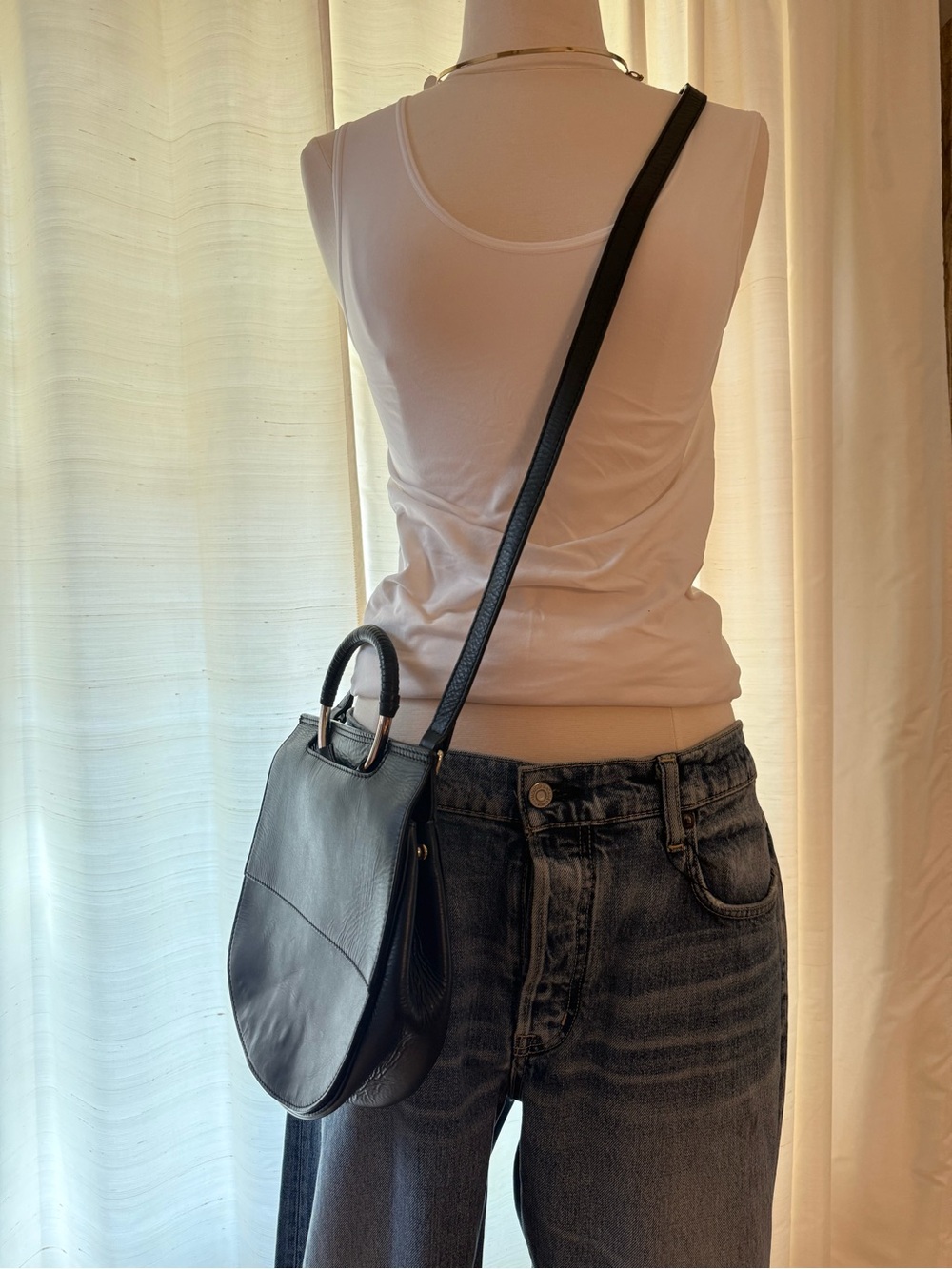 Minimalist Black Leather Crossbody Bag